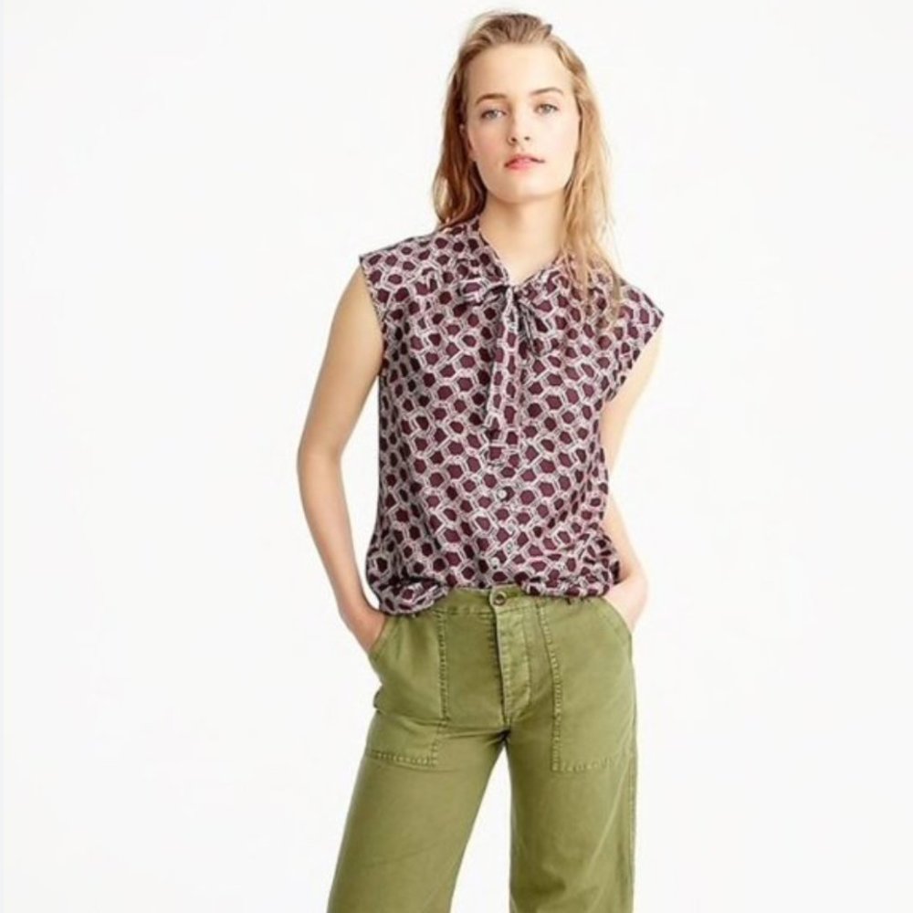 J. Crew Tie Neck Chainlink Silk Blouse 2